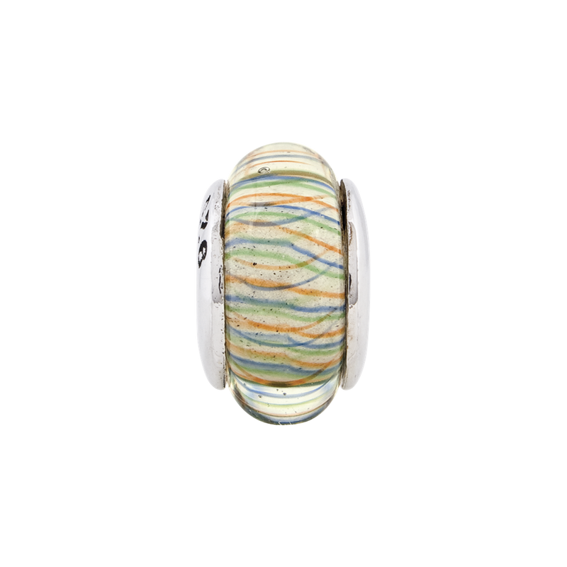 Sterling Silver Reflections Green Pastel Striped Hand-Blown Glass Bead