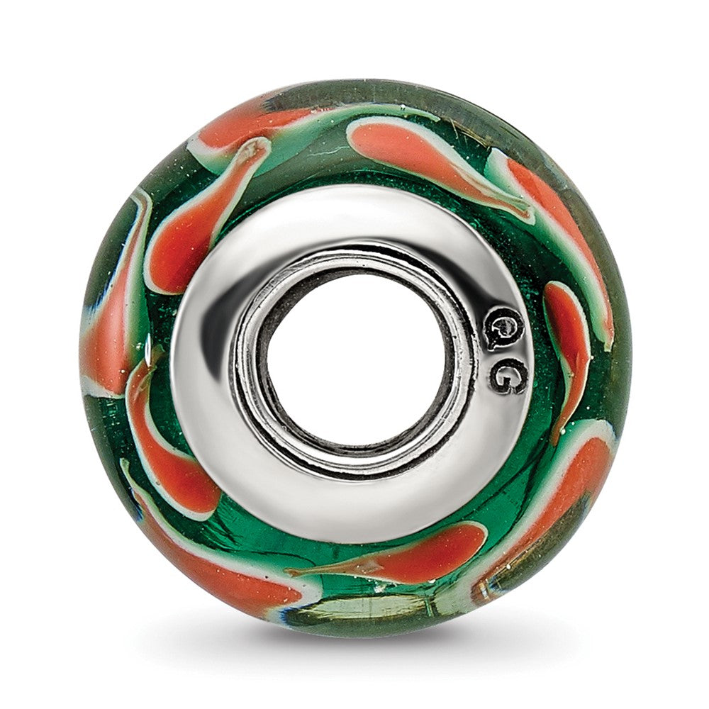 Sterling Silver Reflections Green/Red Hand-Blown Glass Bead