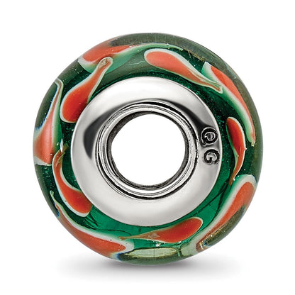 Sterling Silver Reflections Green/Red Hand-Blown Glass Bead