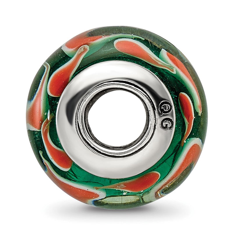 Sterling Silver Reflections Green/Red Hand-Blown Glass Bead