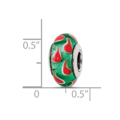 Sterling Silver Reflections Green/Red Hand-Blown Glass Bead
