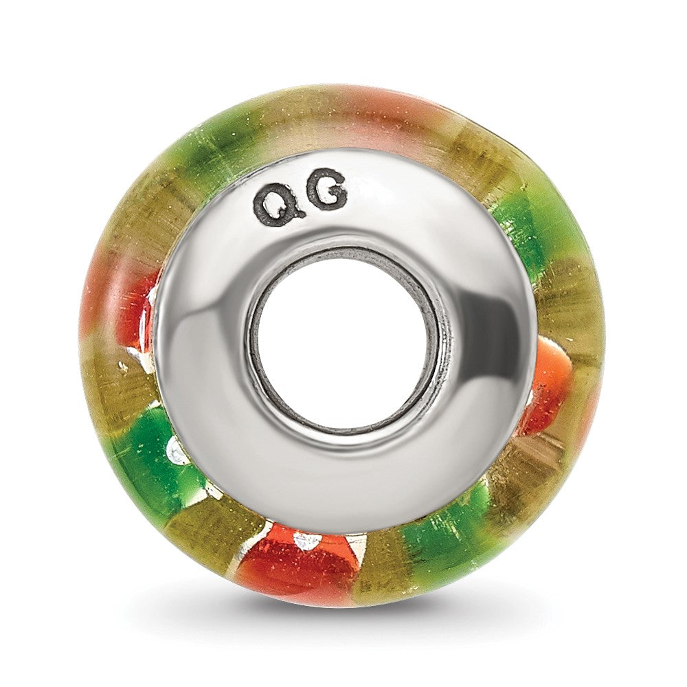 Sterling Silver Reflections Green/Orange Hand-Blown Glass Bead