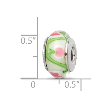 Sterling Silver Reflections White/Pink/Green Hand-Blown Glass Bead