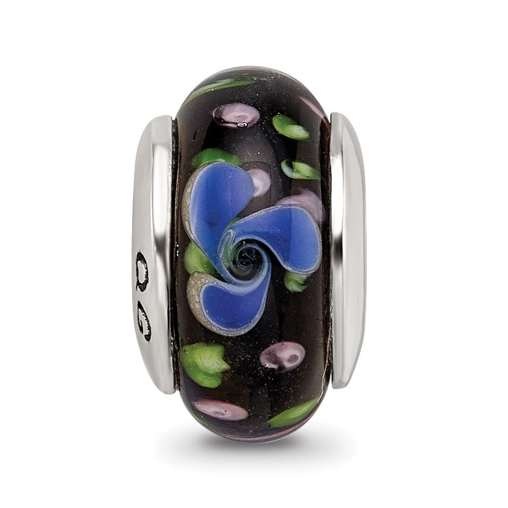 Sterling Silver Reflections Blue Hand-Blown Glass Bead