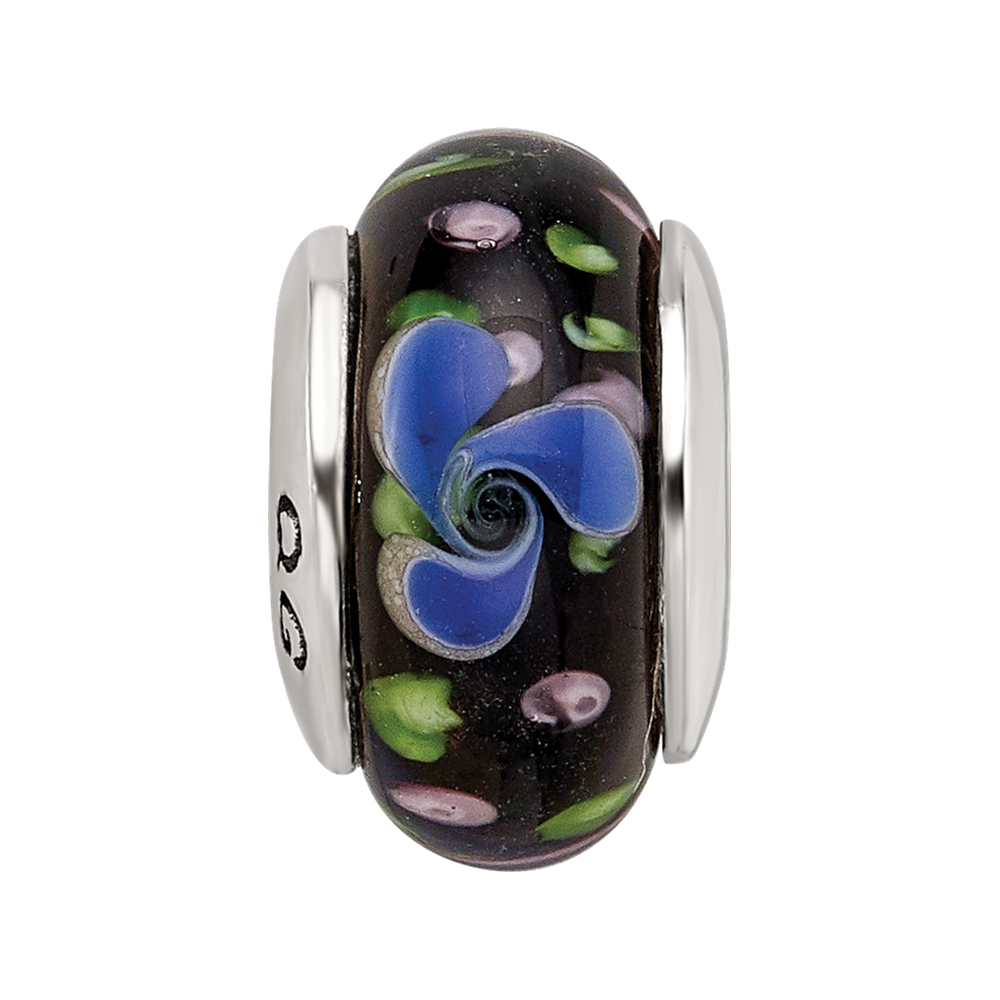 Sterling Silver Reflections Blue Hand-Blown Glass Bead