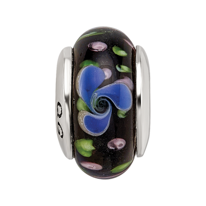 Sterling Silver Reflections Blue Hand-Blown Glass Bead