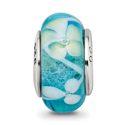 Sterling Silver Reflections Blue/Yellow Hand-Blown Glass Bead