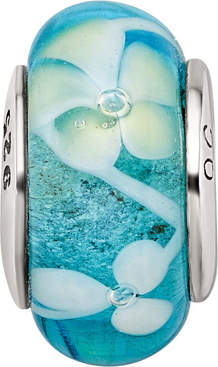 Sterling Silver Reflections Blue/Yellow Hand-Blown Glass Bead