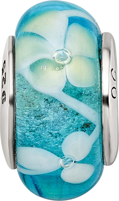 Sterling Silver Reflections Blue/Yellow Hand-Blown Glass Bead