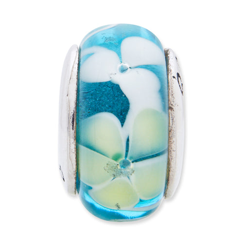 Sterling Silver Reflections Blue/Yellow Hand-Blown Glass Bead