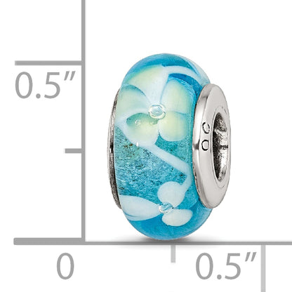 Sterling Silver Reflections Blue/Yellow Hand-Blown Glass Bead