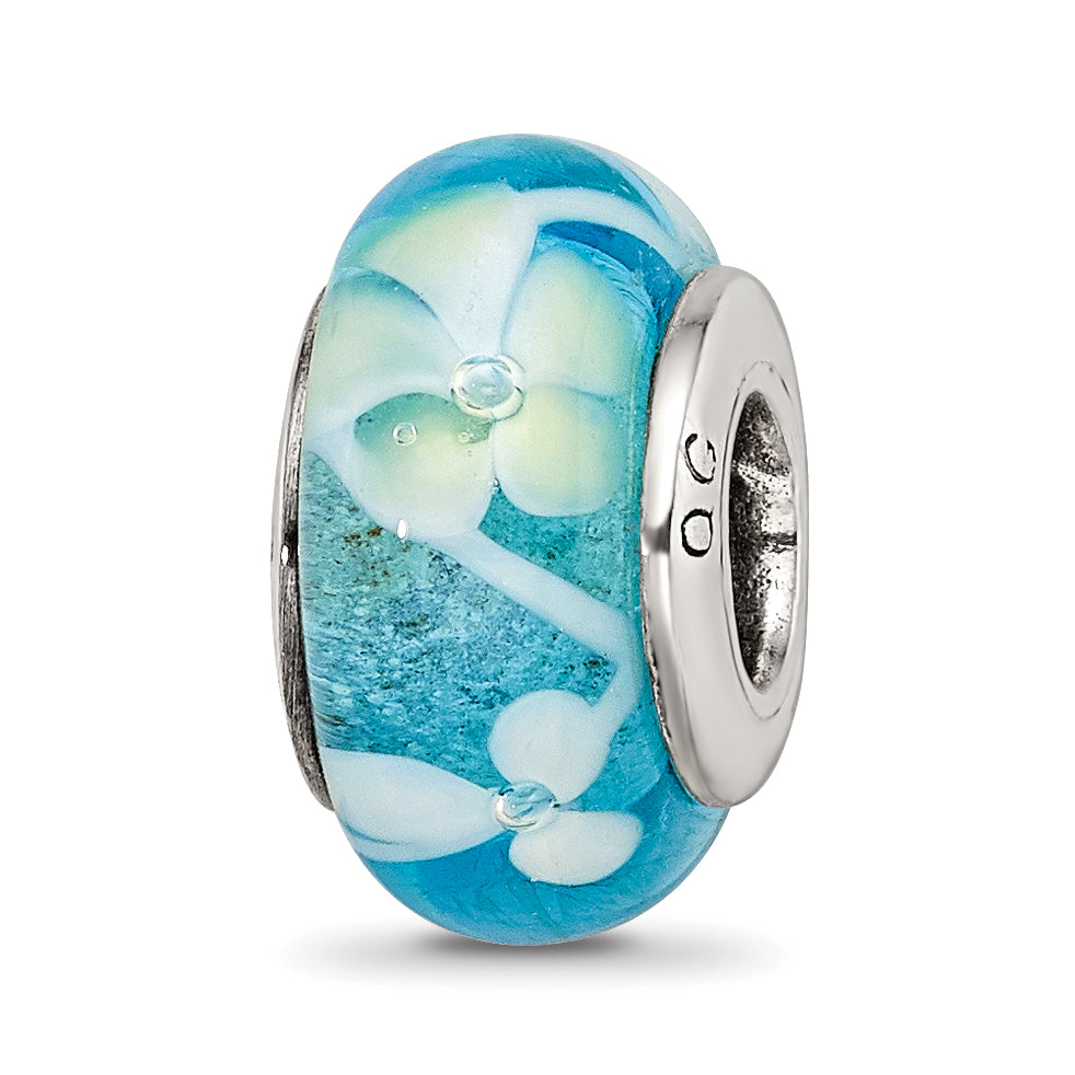 Sterling Silver Reflections Blue/Yellow Hand-Blown Glass Bead