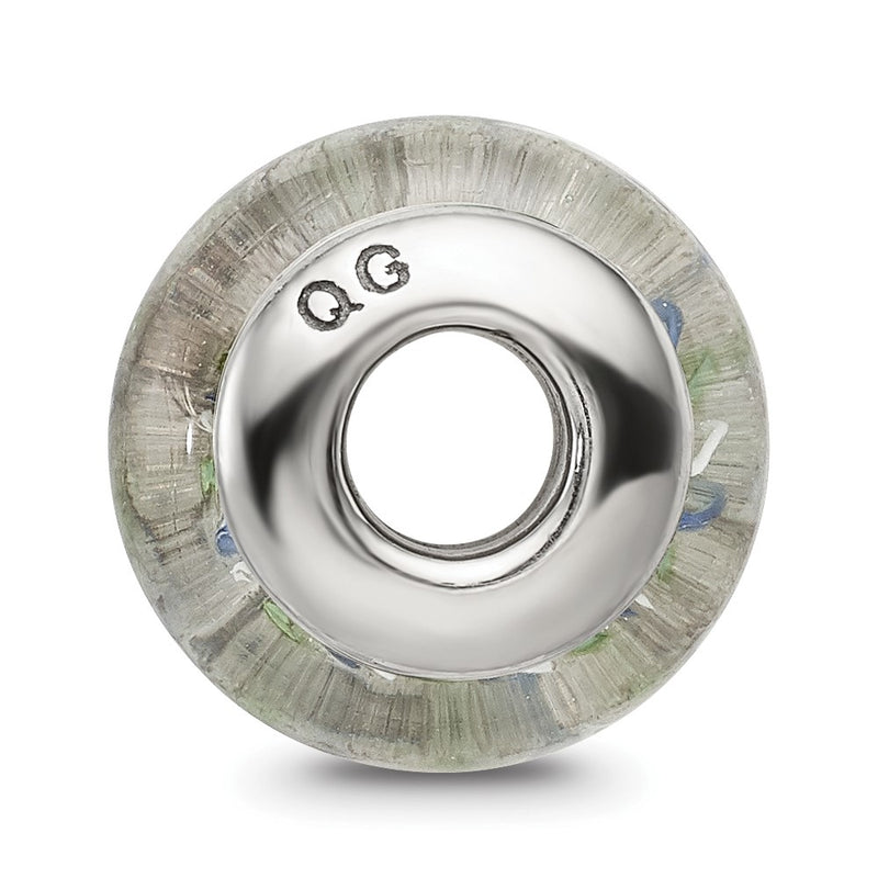 Sterling Silver Reflections Blue/Green Hand-Blown Glass Bead