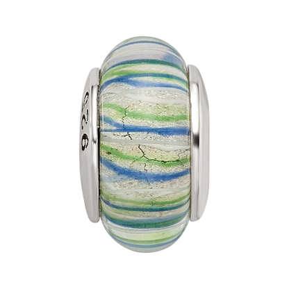Sterling Silver Reflections Blue/Green Hand-Blown Glass Bead