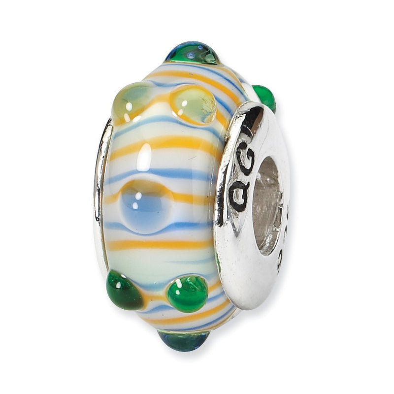 Sterling Silver Reflections Blue/ Green/Yellow Hand-Blown Glass Bead