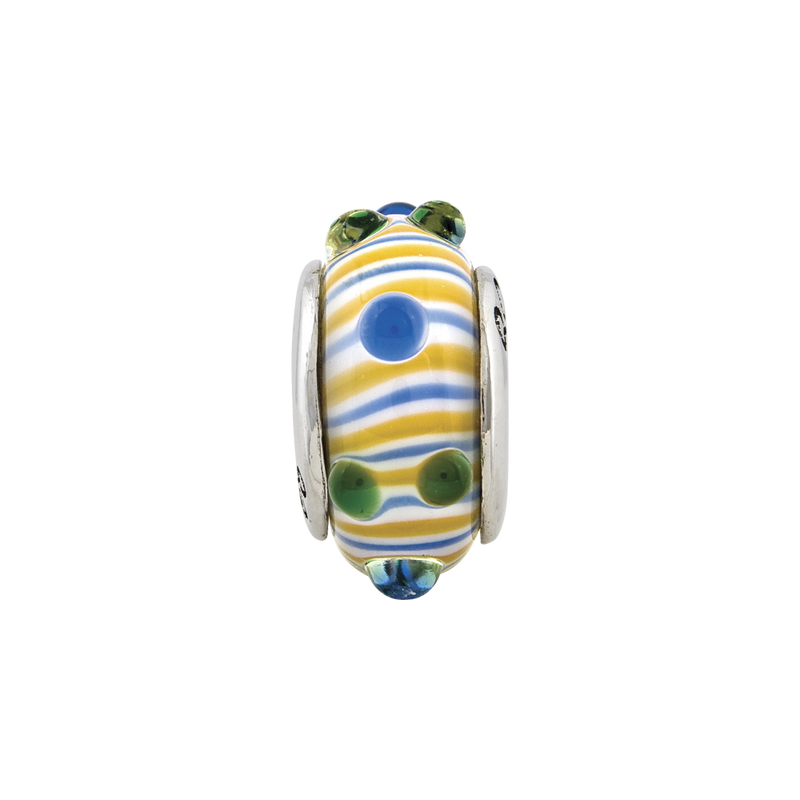 Sterling Silver Reflections Blue/ Green/Yellow Hand-Blown Glass Bead