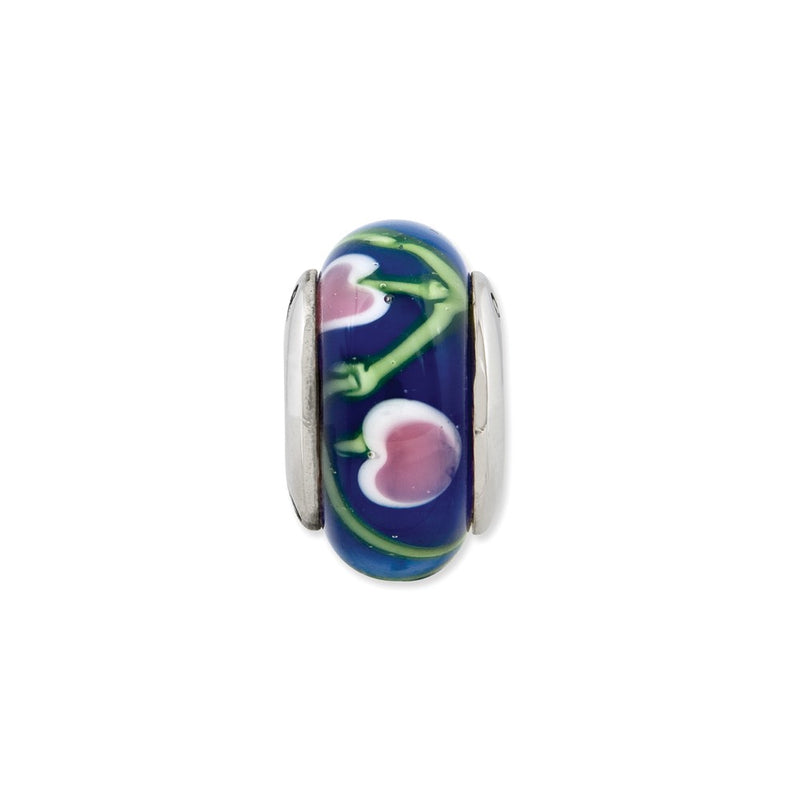 Sterling Silver Reflections Blue/Pink Hand-Blown Glass Bead