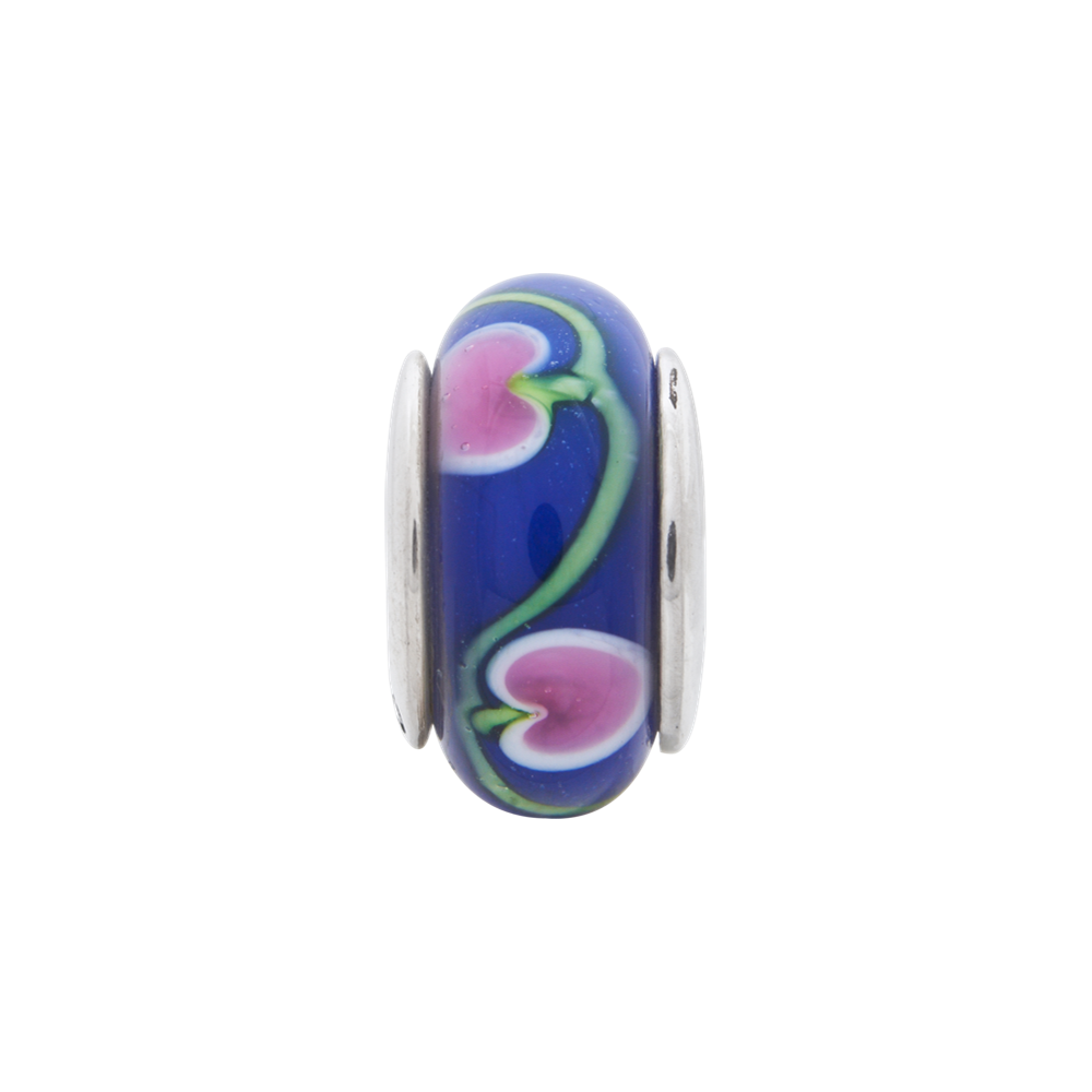 Sterling Silver Reflections Blue/Pink Hand-Blown Glass Bead