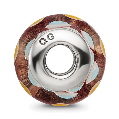 Sterling Silver Reflections Brown/Blue/Yellow Hand-Blown Glass Bead