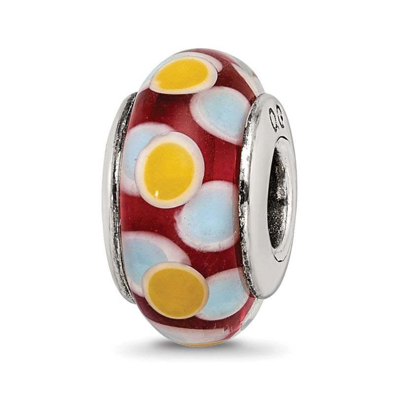 Sterling Silver Reflections Brown/Blue/Yellow Hand-Blown Glass Bead