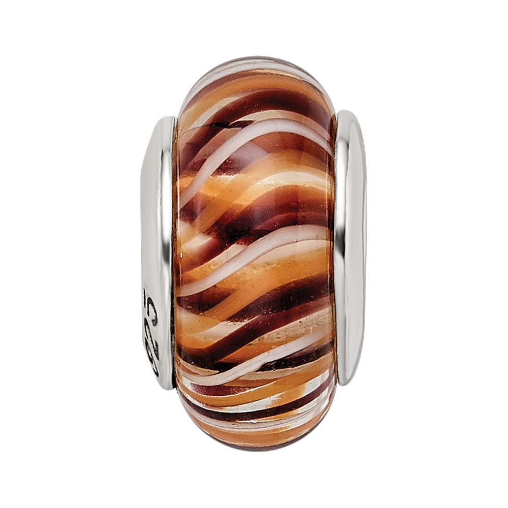 Sterling Silver Reflections Brown Hand-Blown Glass Bead