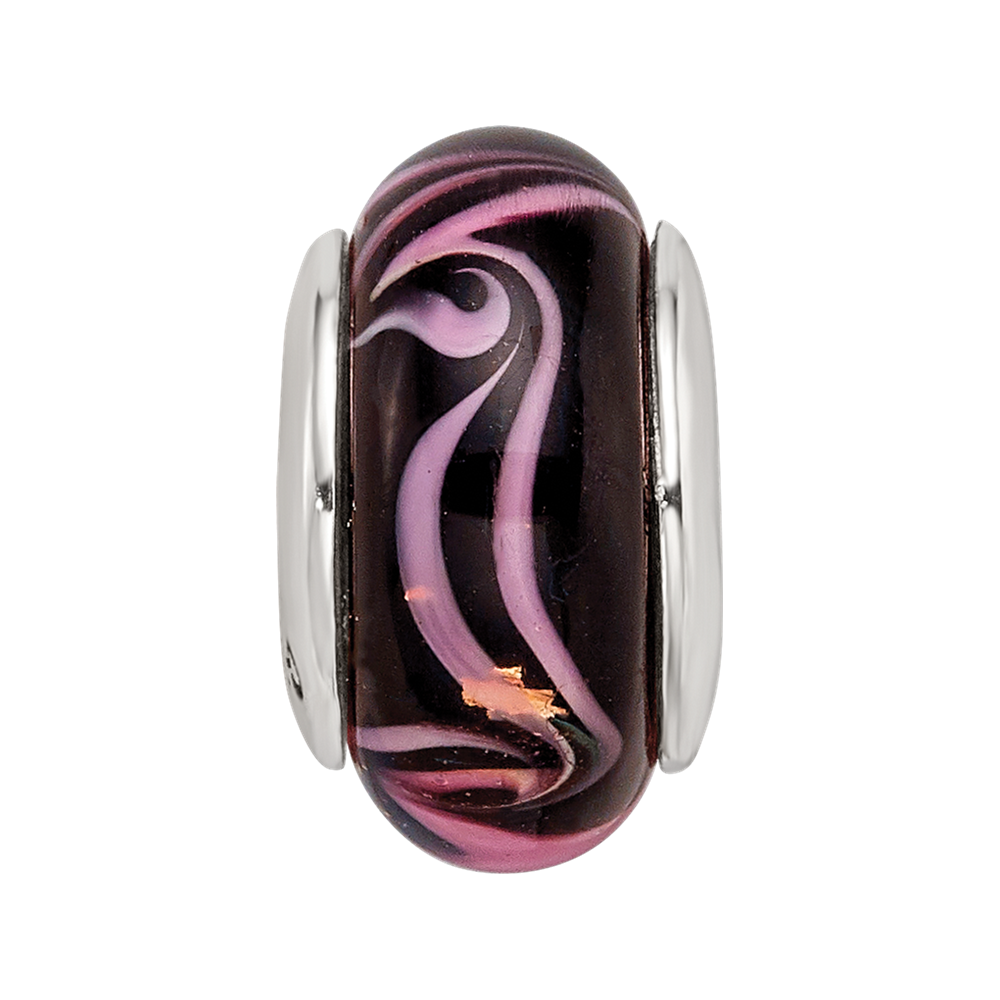 Sterling Silver Reflections Black/Pink Hand-Blown Glass Bead