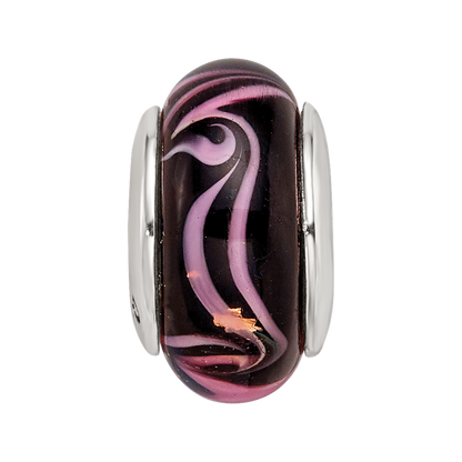 Sterling Silver Reflections Black/Pink Hand-Blown Glass Bead