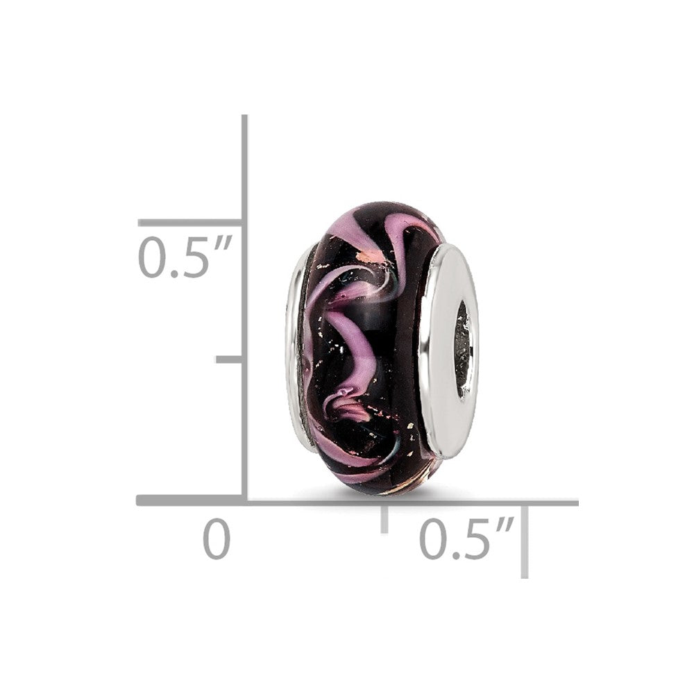 Sterling Silver Reflections Black/Pink Hand-Blown Glass Bead