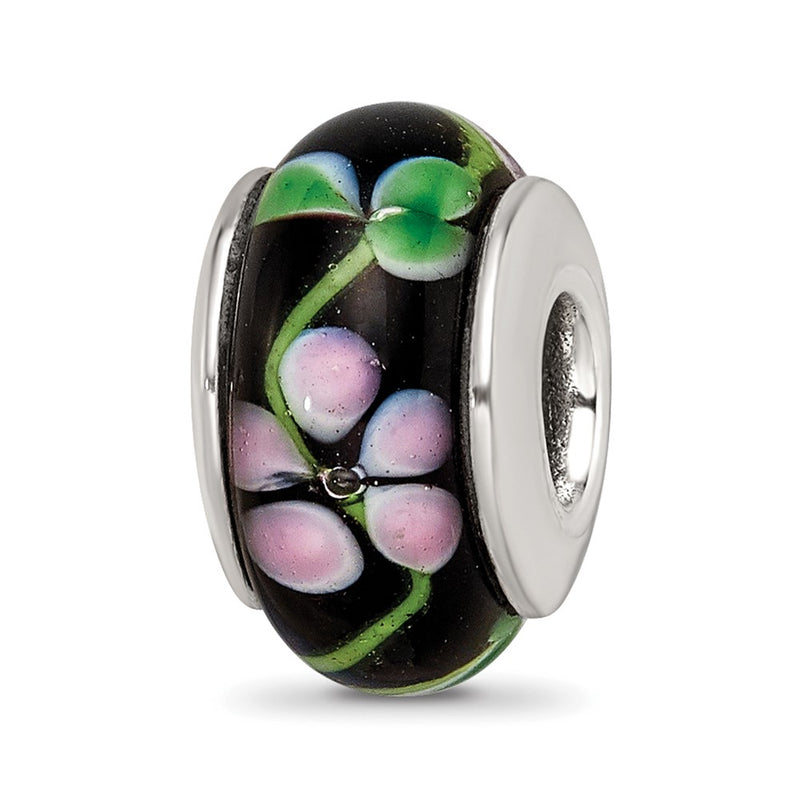 Sterling Silver Reflections Black/Red Hand-Blown Glass Bead