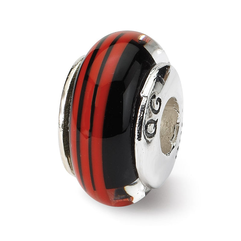 Sterling Silver Reflections Black/Red Hand-Blown Glass Bead