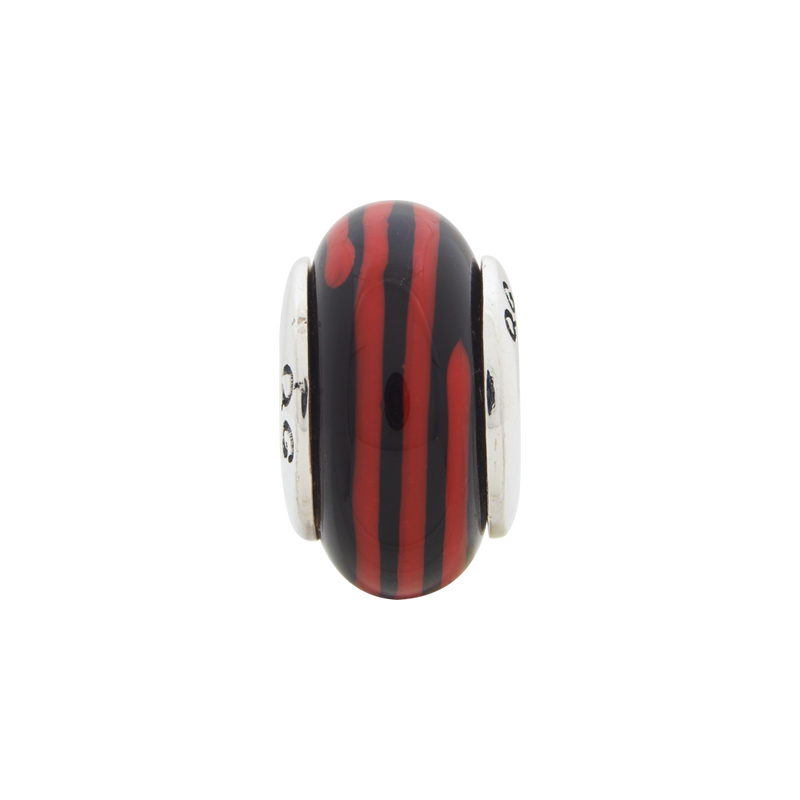 Sterling Silver Reflections Black/Red Hand-Blown Glass Bead
