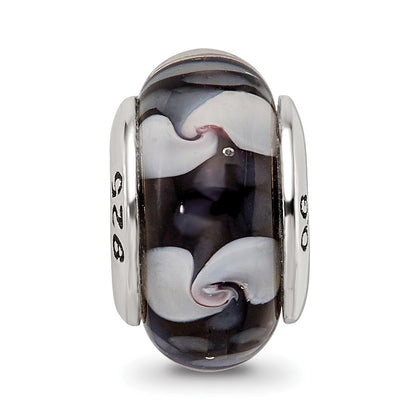 Sterling Silver Reflections Black/White Hand-Blown Glass Bead