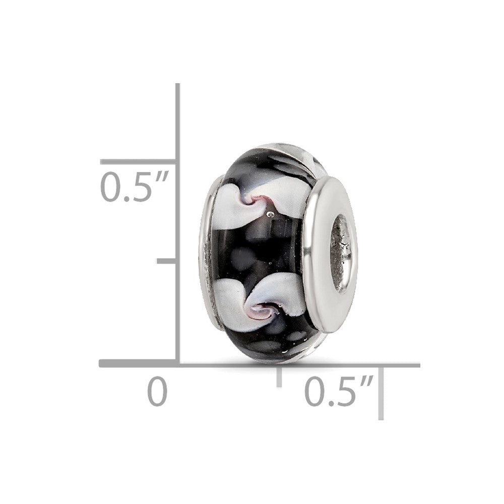 Sterling Silver Reflections Black/White Hand-Blown Glass Bead