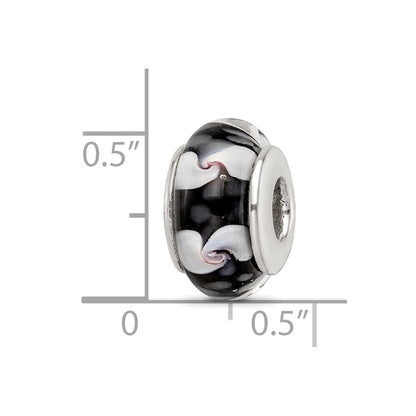 Sterling Silver Reflections Black/White Hand-Blown Glass Bead
