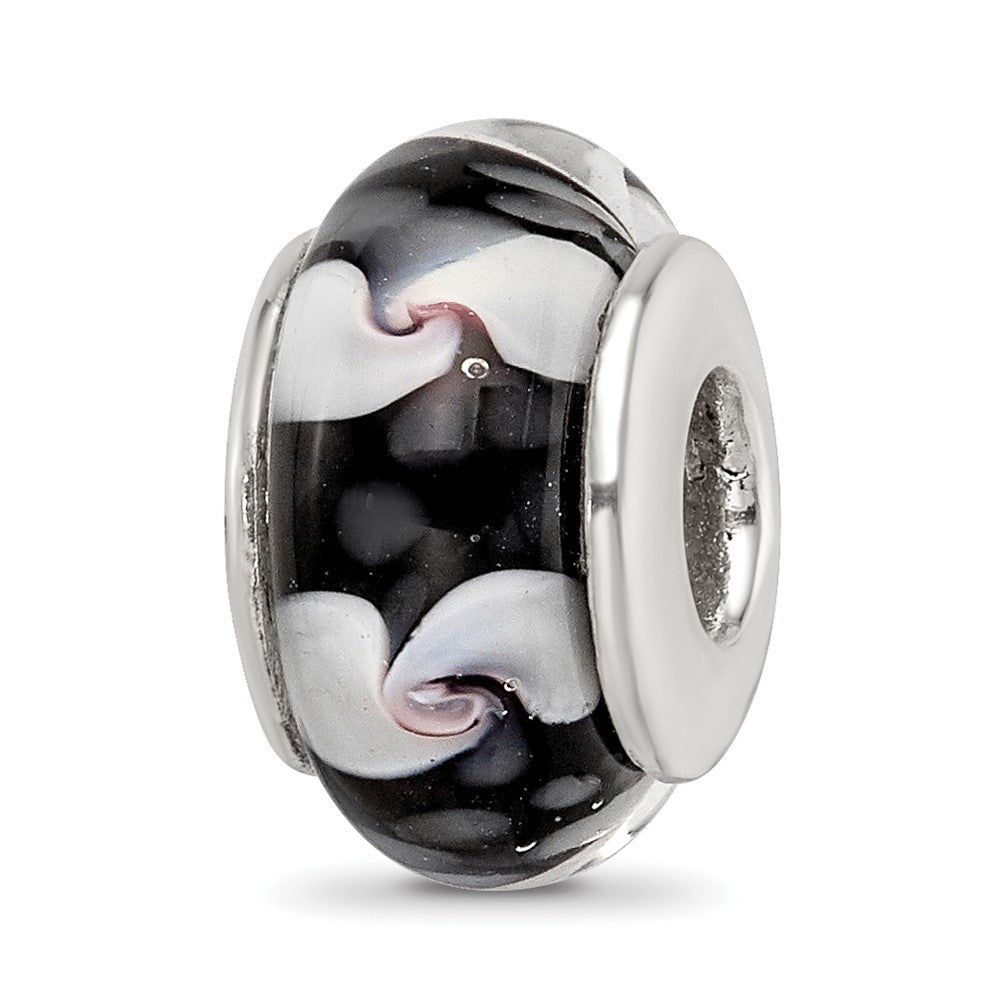 Sterling Silver Reflections Black/White Hand-Blown Glass Bead