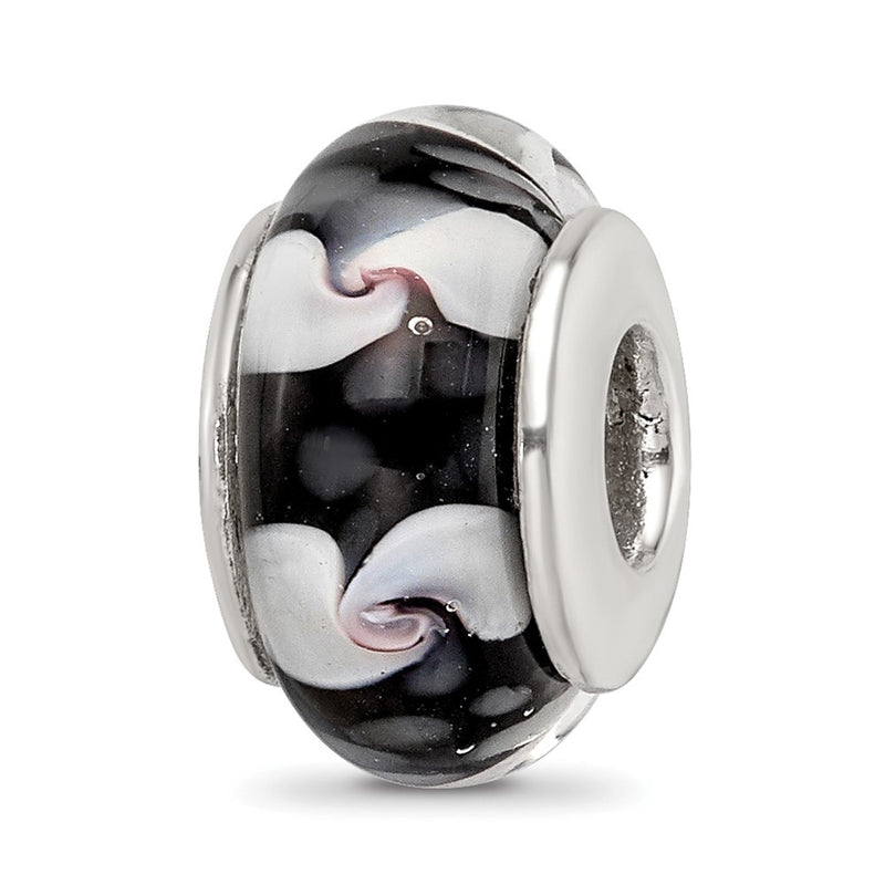 Sterling Silver Reflections Black/White Hand-Blown Glass Bead