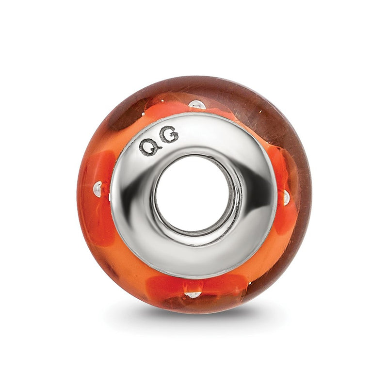 Sterling Silver Kids Collection Hand-Blown Orange Glass Reflections Bead