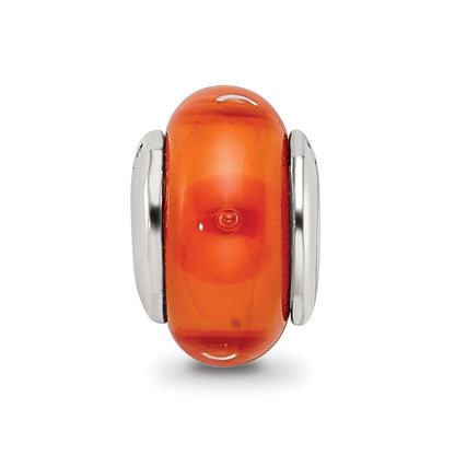 Sterling Silver Kids Collection Hand-Blown Orange Glass Reflections Bead