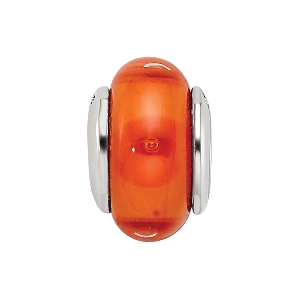 Sterling Silver Kids Collection Hand-Blown Orange Glass Reflections Bead