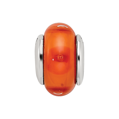 Sterling Silver Kids Collection Hand-Blown Orange Glass Reflections Bead