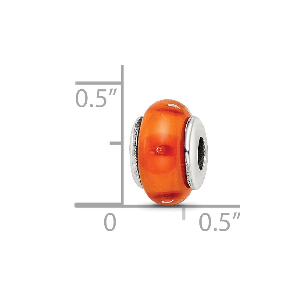 Sterling Silver Kids Collection Hand-Blown Orange Glass Reflections Bead
