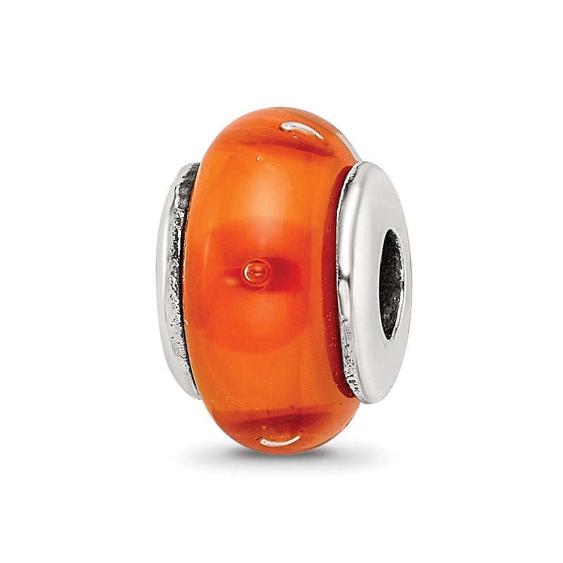 Sterling Silver Kids Collection Hand-Blown Orange Glass Reflections Bead