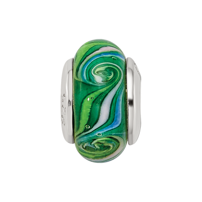 Sterling Silver Reflections Kids Green Hand-Blown Glass Bead