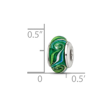 Sterling Silver Reflections Kids Green Hand-Blown Glass Bead