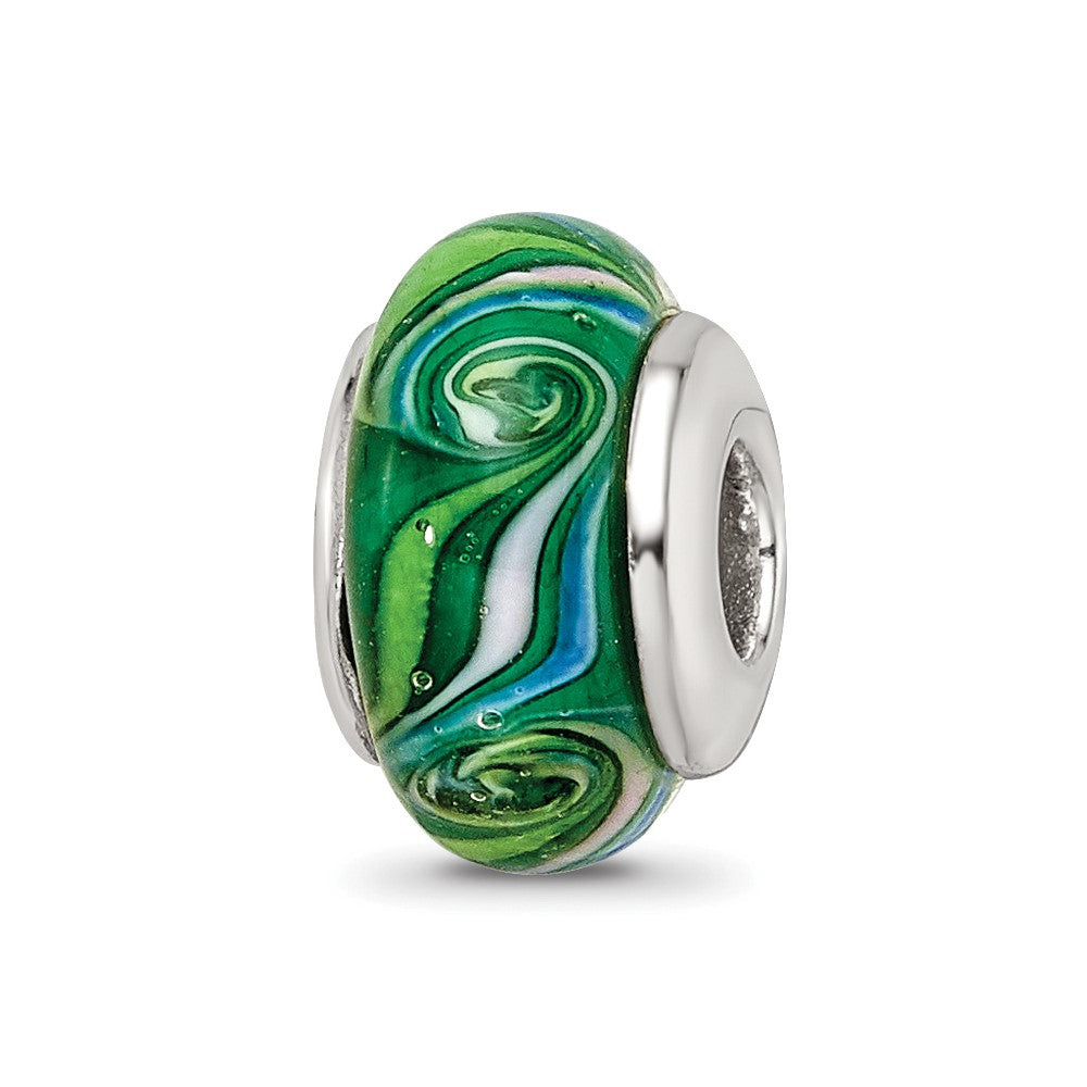 Sterling Silver Reflections Kids Green Hand-Blown Glass Bead