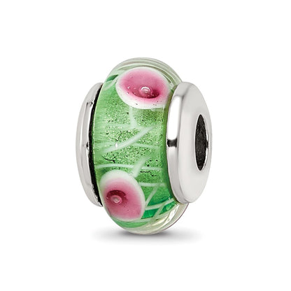 Sterling Silver Reflections Kids Green Hand-Blown Glass Bead