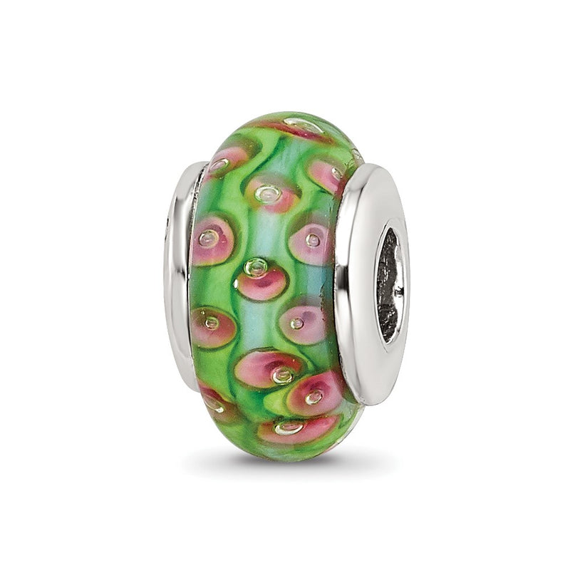 Sterling Silver Reflections Kids Green Blue Hand-Blown Glass Bead