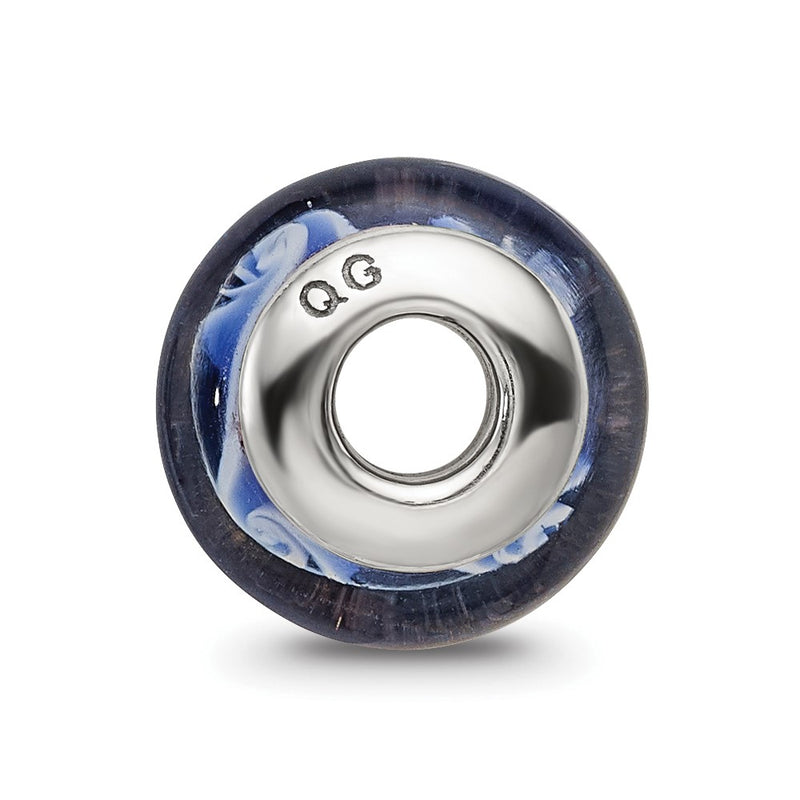 Sterling Silver Kids Collection Hand-Blown Blue Glass Wave Pattern Reflections Bead