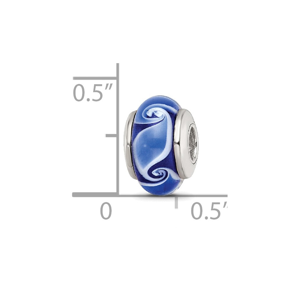Sterling Silver Kids Collection Hand-Blown Blue Glass Wave Pattern Reflections Bead