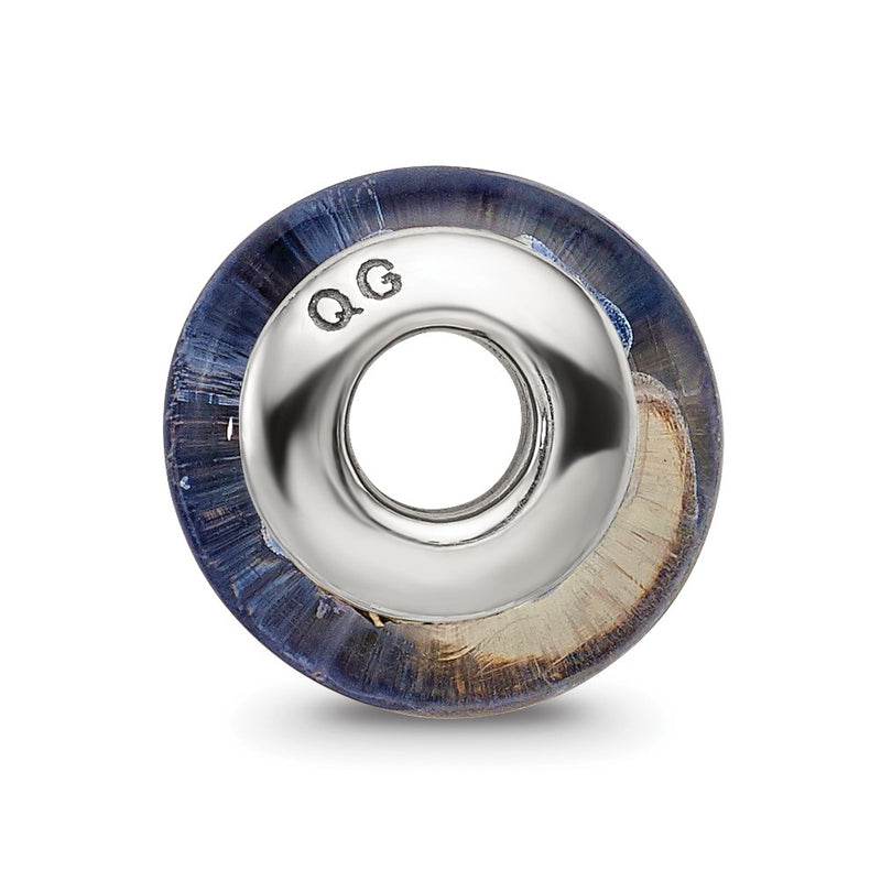 Sterling Silver Kids Collection Hand-Blown Blue With White Dots Pattern Glass Reflections Bead